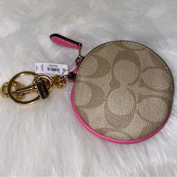 Coach Circular Coin Pouch Bag Charm In Signature Canvas New - Picture 6 of 8